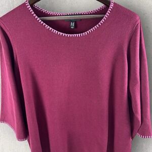 Susan Graver 3/4 Sleeve Crew Neck Sweater 2x Knit Maroon Wide Sleeves‎ A607229